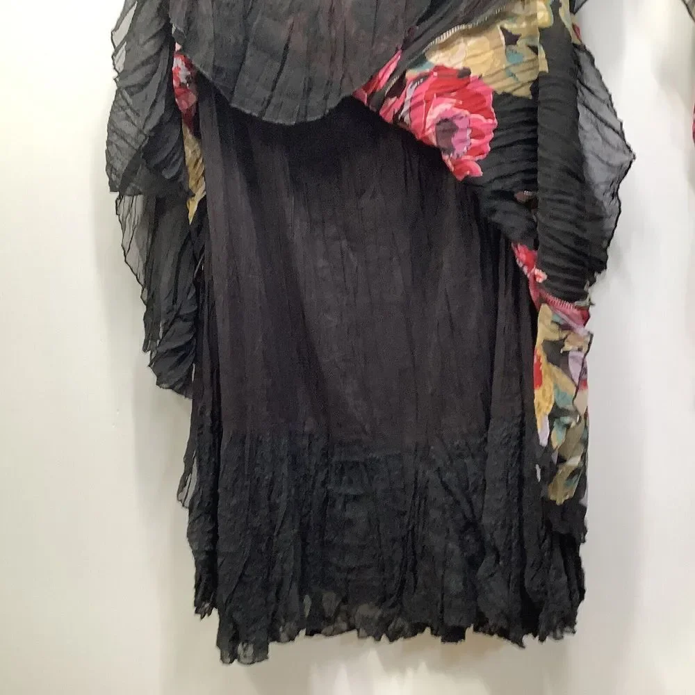 ANU Skirt with Scarf Wrap Black Rose Floral‎ Elastic Waist 2 Layer Boho Lace NWT
